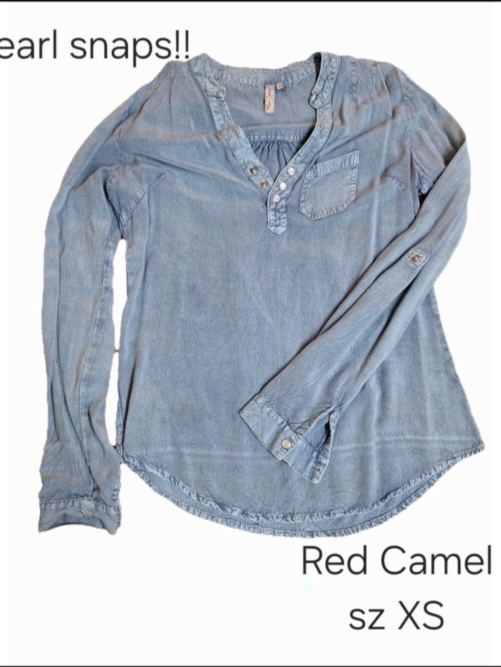 Denim Pearl Snap Red Camel Long Sleeve XS